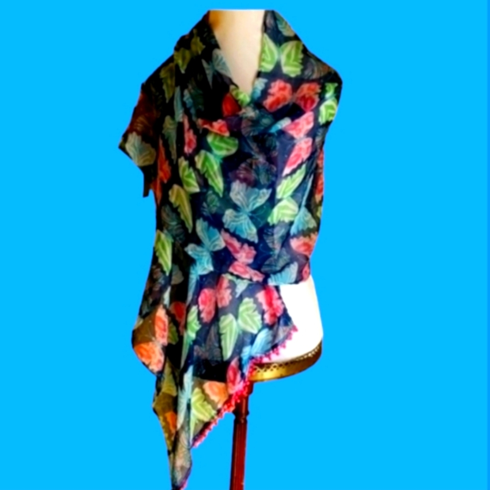 BUTTERFLIES MUDPIE Scarf With Pink Pom Poms NWT